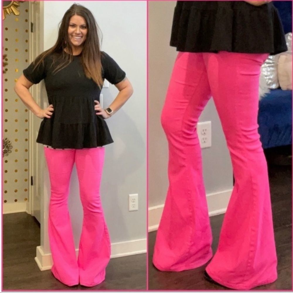 Super Stretch Pink Bell Bottom Jeans / 34”Inseam